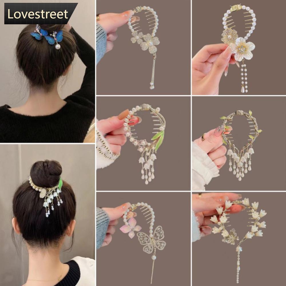 LOE พู่หรูหรา คริสตัลและเพิร์ล ตกแต่งทรงผมหางม้าHairpins G2O3