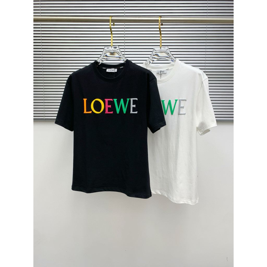 Loewe/Loewe/6XL คลาสสิกรอบคอแขนสั้นเสื้อยืดผู้ชายผู้หญิงสไตล์ขนาดใหญ่สีคมชัดแฟชั่นฤดูใบไม้ผลิ Co-Bra
