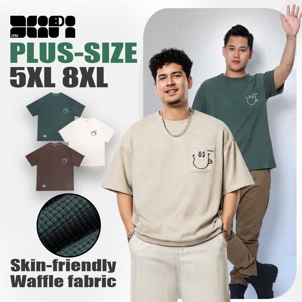 พร้อมส่ง เสื้อยืดแขนสั้นไซส์ใหญ่ 5XL-8XL เนื้อนุ่มพิเศษ หลวมใส่สบาย มีกระเป๋า ดีไซน์โอเวอร์ไซส์