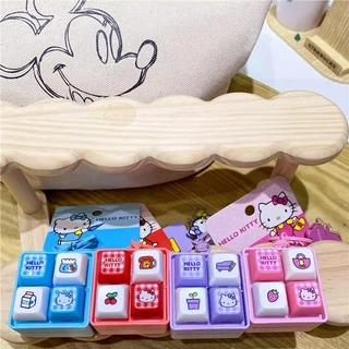 Hello kitty ใหม่การ์ตูน Fidget พวงกุญแจ DIY คีย์บอร์ดปุ่มนิ้วมือคีย์บอร์ดหมวกบรรเทาความเครียด Keycap Pinch ของเล่น