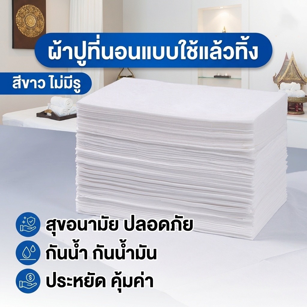 กระดาษปูเตียงใช้แล้วทิ้ง ใช้แล้วทิ้งได้ทันที ขนาดใหญ่ 80x180 ซม. สีขาว 100ชิ้น เหมาะสำหรับร้านนวด สปา ร้านเสริมสวย และโร