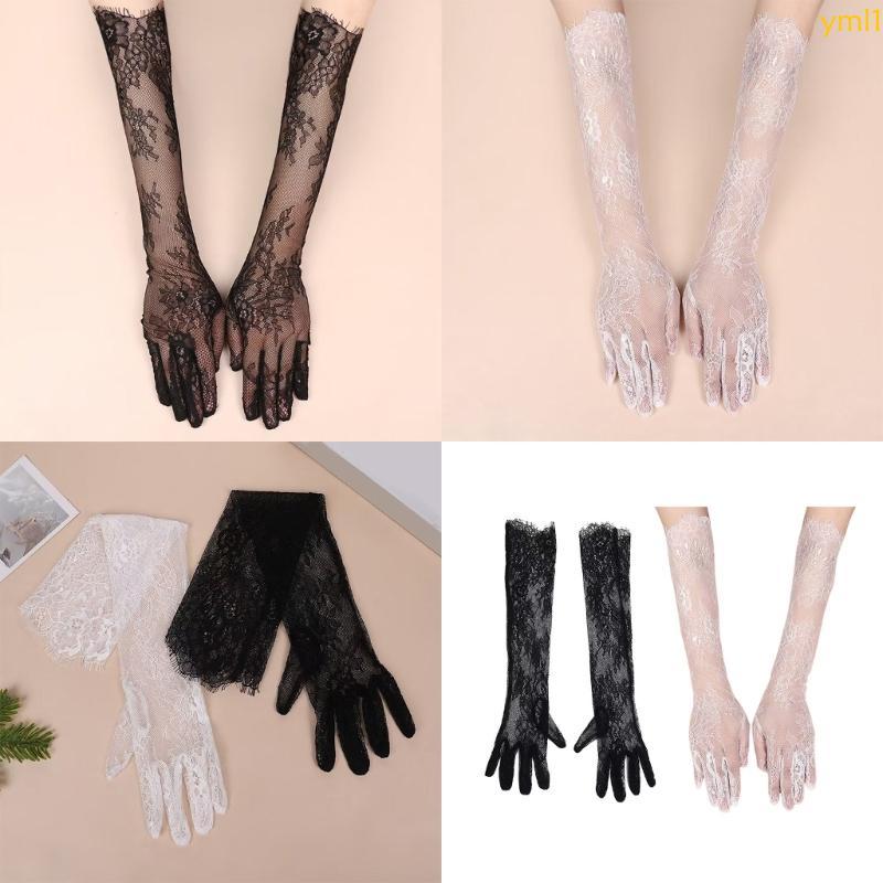Yml1 2pcs Graceful ลูกไม้ถุงมือเจ้าสาวถุงมือผู้หญิงงานแต่งงาน Mittens Teas Party ถุงมือสําหรับงานปาร