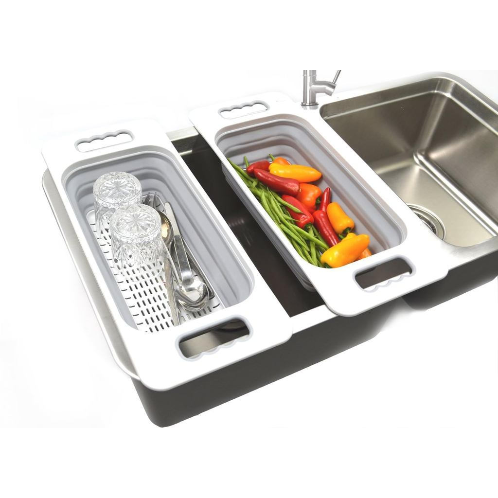 SAMMART 2.6L (0.68 แกลลอน) ชุด 2 ชิ้น Over The Sink กระชอนสี่เหลี่ยม (2, สีเทา)