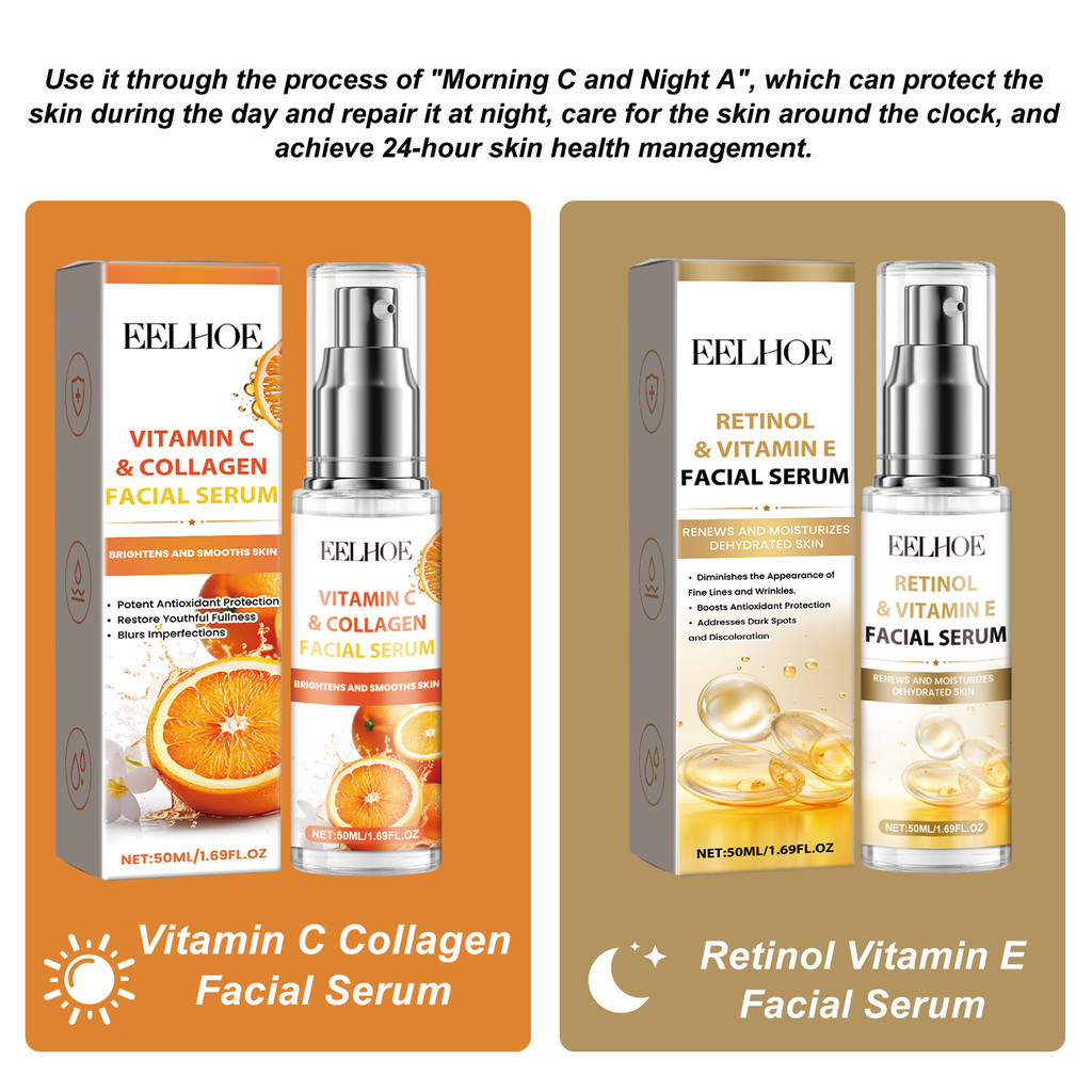 EELHOE Morning C Evening A Facial Serum Series: Hydrating, Moisturizing, Firming Care Dual-Action Sk