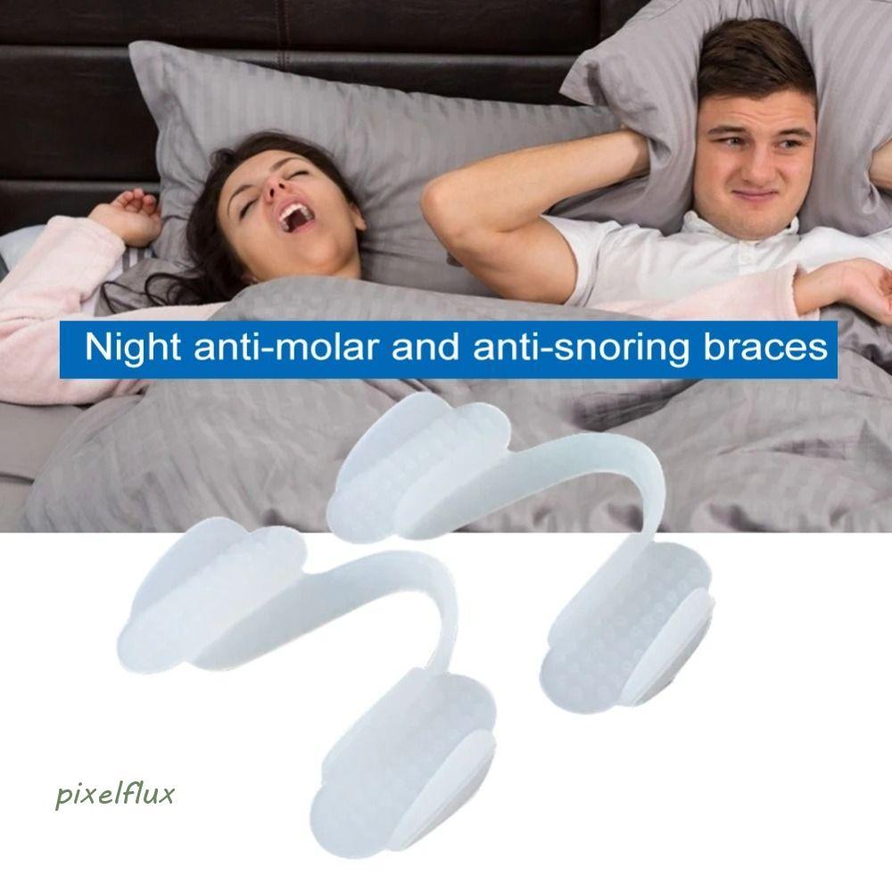 PIXELFLUX 2 ชิ้น Anti Snoring Mouthpiece, ปรับสบาย Anti-Snoring Mouthpiece, อุปกรณ์นอนพร้อมกล่องเก็บ