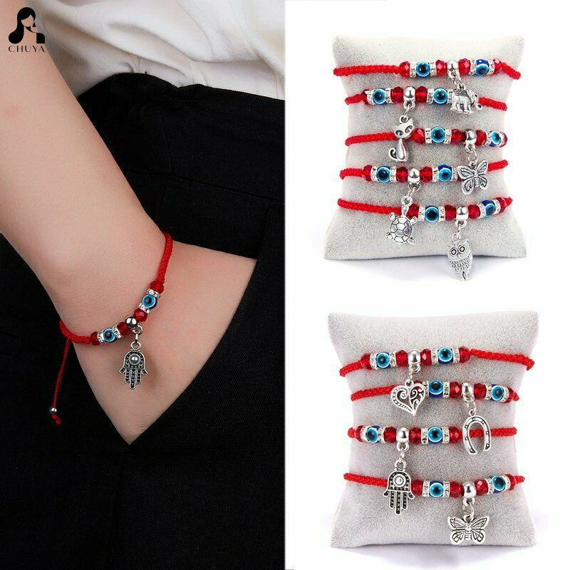 สร้อยข้อมือเชือกสีแดงแบบถัก ดีไซน์สวยงามและปรับขนาดได้ สวมใส่ง่ายในวันหยุดชายหาด