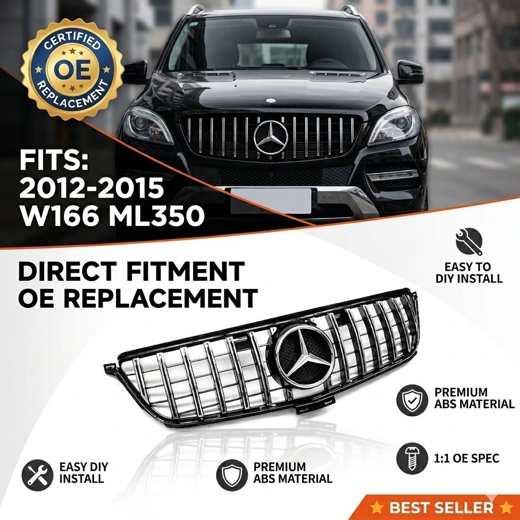 GT สไตล์กระจังหน้าสําหรับ Mercedes Benz ML Class W166 2013-2015 Panamericana Grill ABS เปลี่ยน