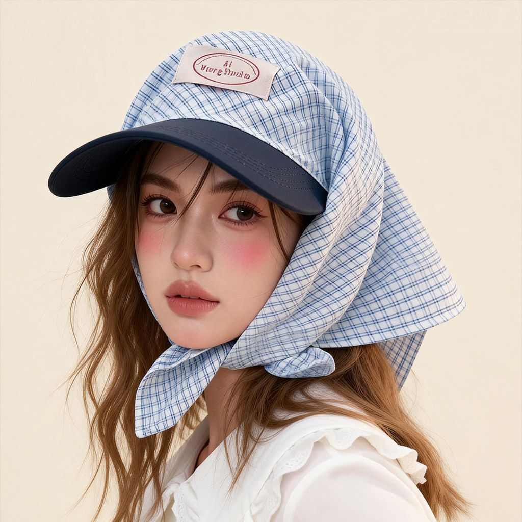 หมวกกันแดดสไตล์เกาหลี ลายสก๊อตตัวอักษร ออกแบบพิเศษสำหรับฤดูร้อน