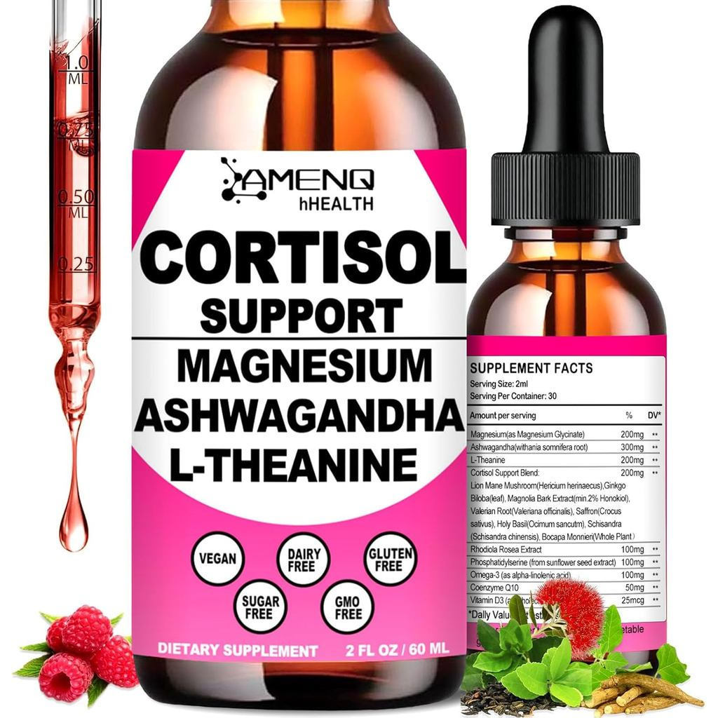 Cortisol plement Liquid Drops, 17-in-1 Cortisol ลด w. K-66 Ashwagandha Theanine Rhodiola Rosea Magne