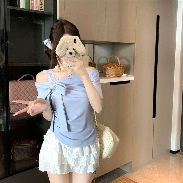 เสื้อยืดแขนสั้นเปิดไหล่ขนาดบวกสำหรับผู้หญิง ฤดูร้อนใหม่ ทรงหลวมคลุมไหล่ สไตล์แต่งตัวสบายๆ ราคา ถูกที่สุด ดีลบีเคเค แกลเลอรีภาพที่ 8