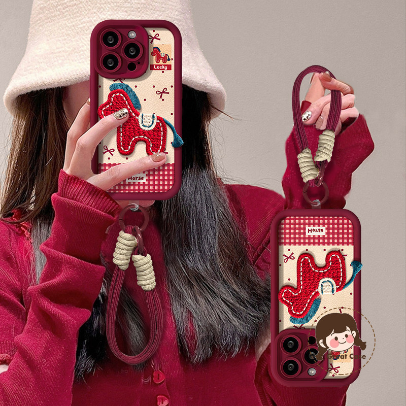 ปีใหม่สีแดง 3D Embroider Pony สําหรับ Realme Narzo 70X 70 30 Pro 60X 50 50A Prime N65 N63 N61 N55 N5