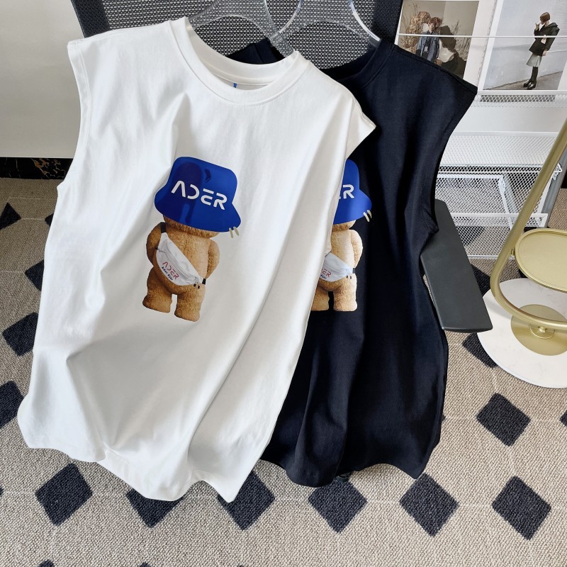 D7QH Ader Loose Bear Couple Vest New Cotton Summer Round Neck Outerwear Sports Sleeveless T-Shirt T 