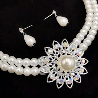 สร้อยคอไข่มุกแท้พร้อมต่างหูดีไซน์หรู เครื่องประดับผู้หญิงสไต…