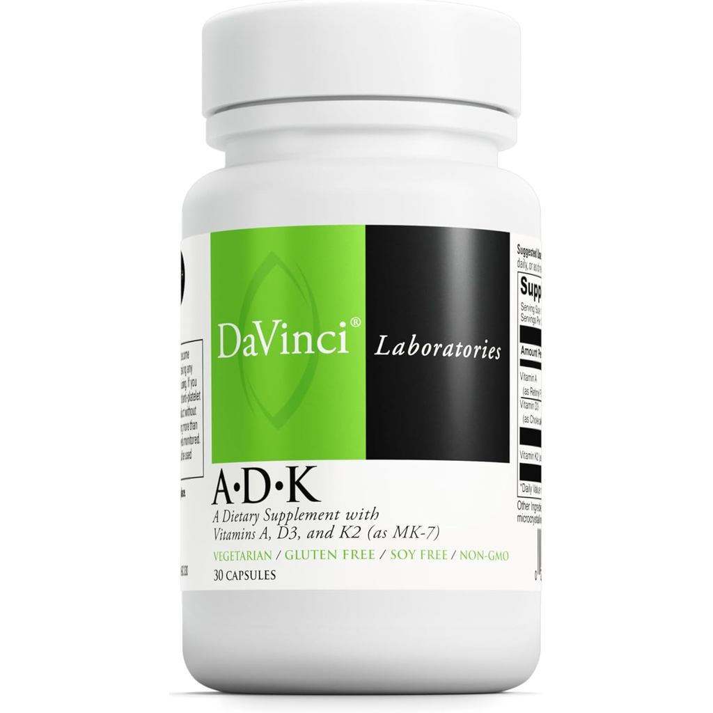 DAVINCI Laboratory ADK-Support Bones, Hearts Immune Health-มีวิตามิน A, D3 และ K2 (เช่น MK-7) อาหารเ