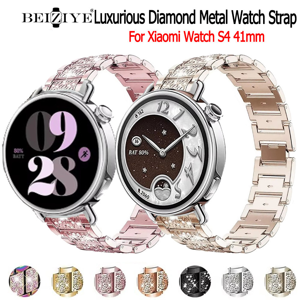 Diamond Bling สายรัดสำหรับนาฬิกา Xiaomi S4 41mm สแตนเลสสตีลสร้อยข้อมือผู้หญิง