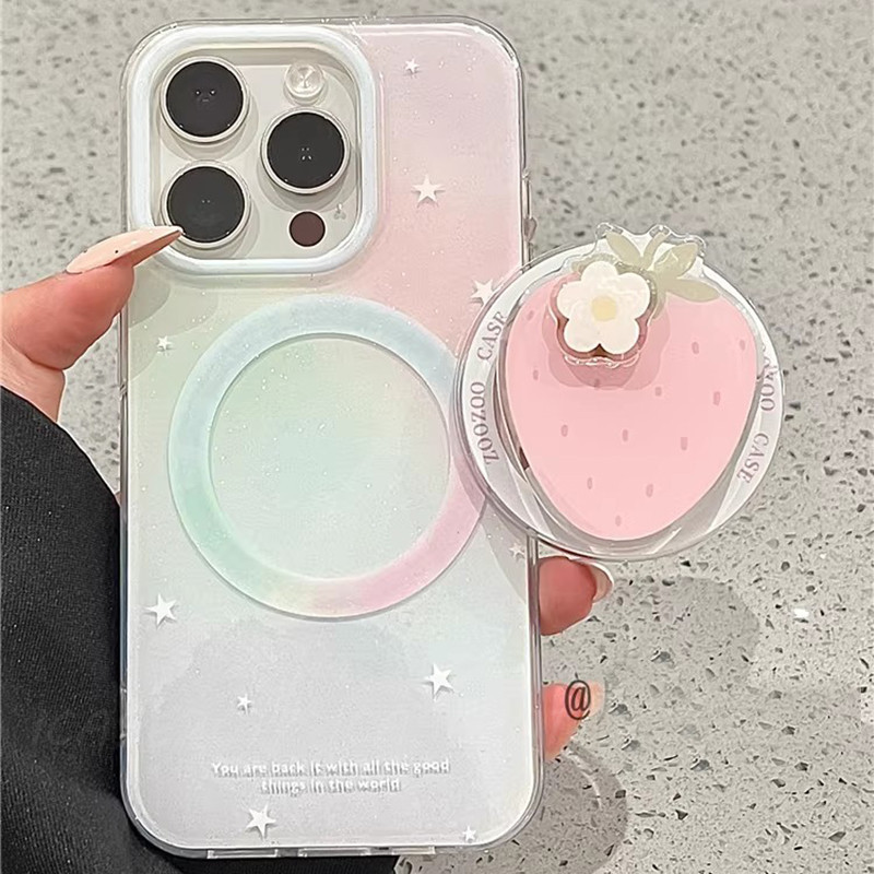 Smudge Star หมุนสตรอเบอร์รี่วงเล็บแม่เหล็ก Samsung S26 S25 S24 S23 Ultra S22+S21 FE A31 A22 เคสโทรศัพท์กันกระแทก