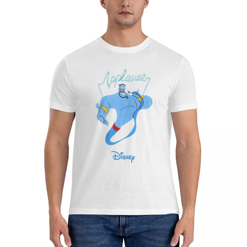 2026时尚 2026Men Blue Genie T เสื้อ Disney Aladdin การ์ตูนฟิล์มผ้าฝ้ายเสื้อผ้า Cool แขนสั้นรอบคอ Tee เ