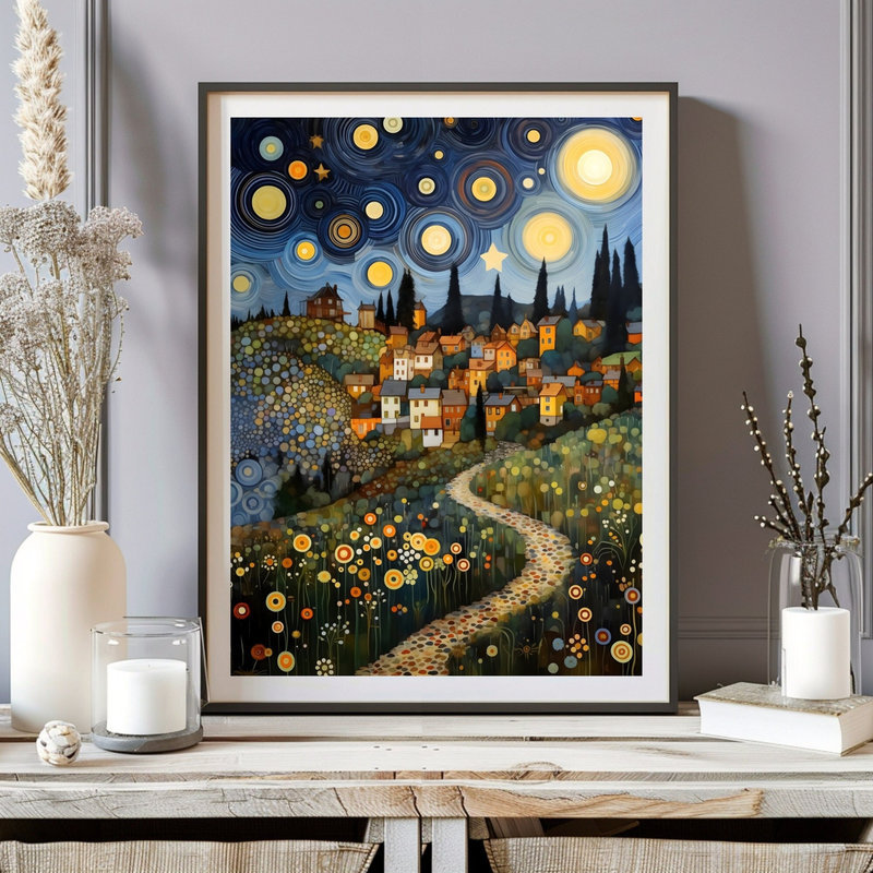 พิมพ์ Gustav Klimt, โปสเตอร์ Country Night ของ Gustav Klimt, โปสเตอร์นิทรรศการ Klimt, ภาพวาด Gustav 