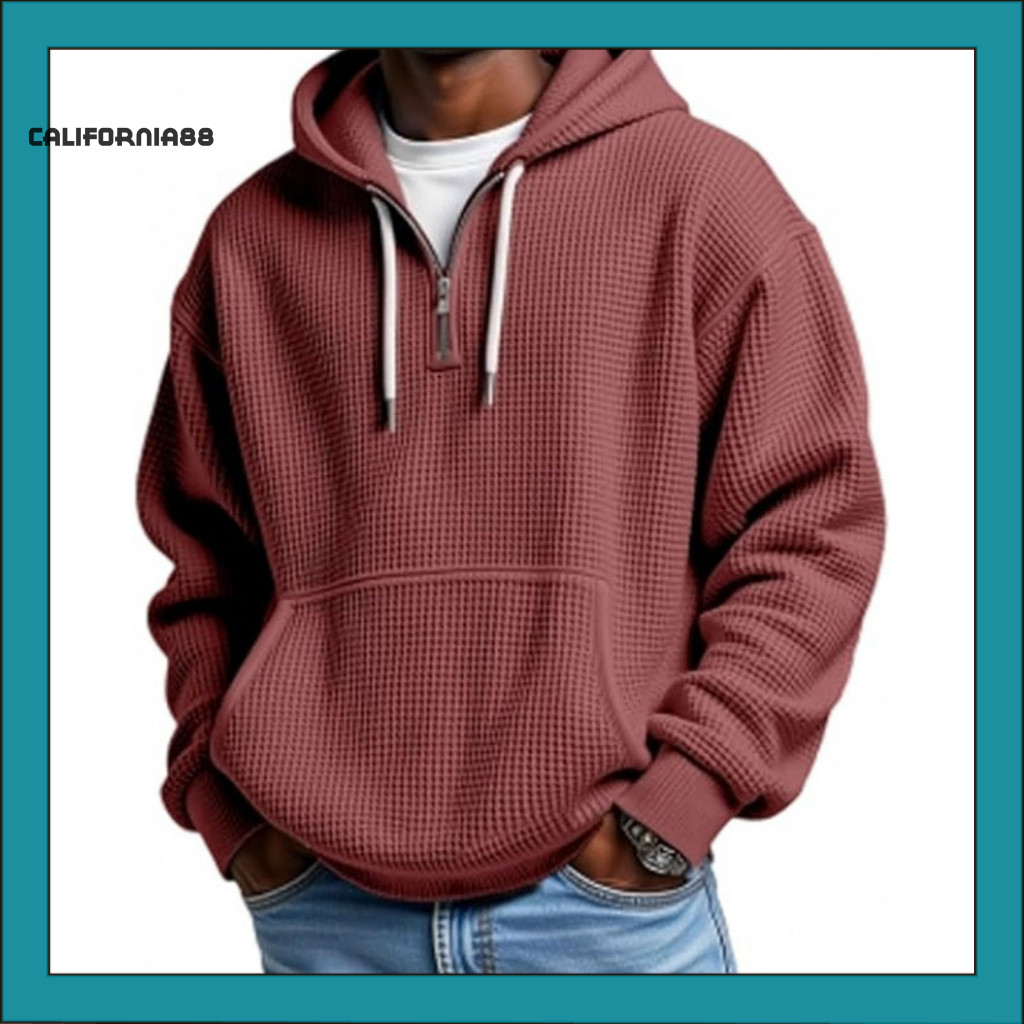 [CF] Breathable Men Sweatshirt Men Hoodie Mens Quarter Zip Waffle Hoodie Casual Loose Fit Pullover w