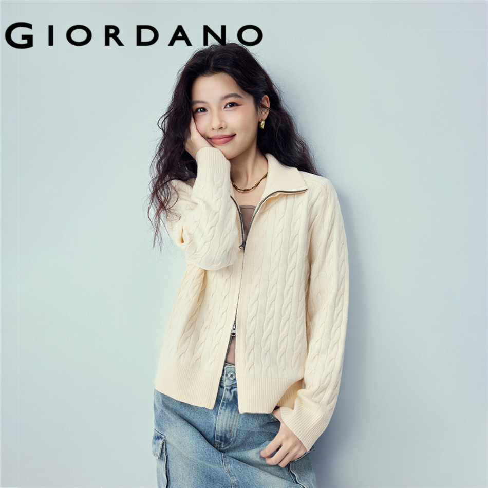 GIORDANO WOMEN Cable knit two-way zipper cardigan 13356201