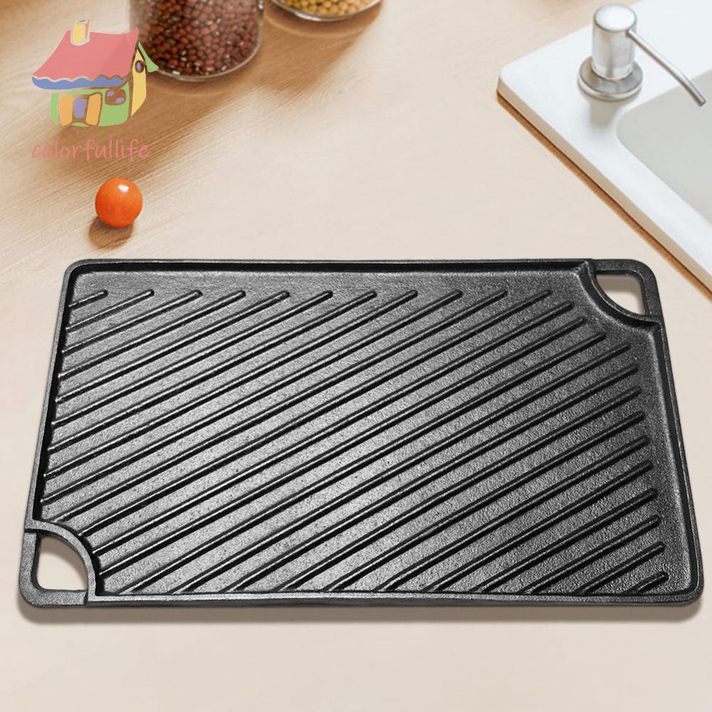3PF-CF-TH 16.5X9.5 นิ้วเหล็กหล่อ Griddle Pan Reversible Flat Pan สี่เหลี่ยมผืนผ้าสําหรับแก๊สเตาตั้งพ