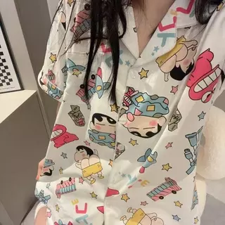 H-PJs เชตชุดนอนผู้หญิงลายกราฟิก ลายการ์ตูนน่ารักมากเวอร์ ชุดนอนคอปก+เเขนสั้น+ขาสั้น เนื้อผ้าคุณภาพดี ใส่สบาย