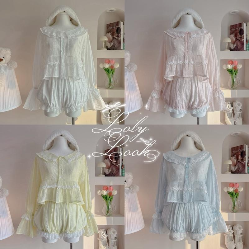 Loly look เสื้อแขนยาวลูกไม้ กางเกงบอลลูนน่ารักมาก