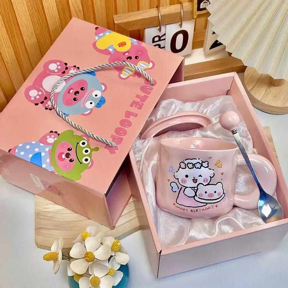 แก้วเซรามิค  พร้อมช้อน   พิมพ์ลายน่ารักๆ  แก้วมัค แก้วกาแฟ เซรามิคอย่างดี พร้อมส่งจากไทย ✨