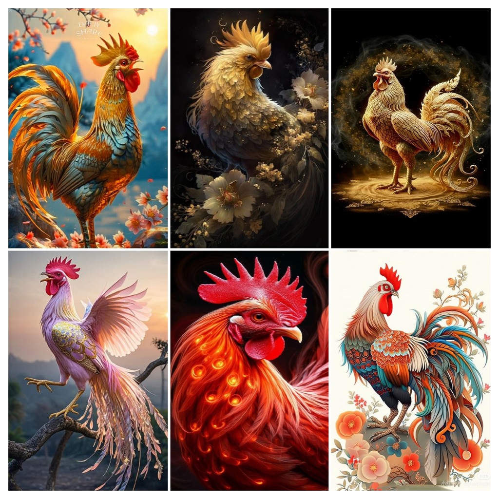 ชุด ไก่สัตว์ / รูปแบบไก่ที่งดงามชุดภาพวาดเพชร, ทําเอง 5ง ภาพวาดเพชรโมเสคภาพวาดผ้าใบทําหัตถกรรมสําหรับตกแต่งผนังศิลปะ, ไม่มีกรอบ