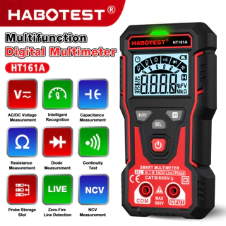 HABOTEST HT161A ( HT123 อัพเกรด ) มัลติมิเตอร์แบบดิจิตอล 600V การตรวจจับแรงดันไฟฟ้า AC/DC 4000 นับเพิ่มฟังก์ชั่นความจุ/จอแสดงผลพร้อมหน้าจอขนาดใหญ่ความละเอียดสูงและขาตั้ง