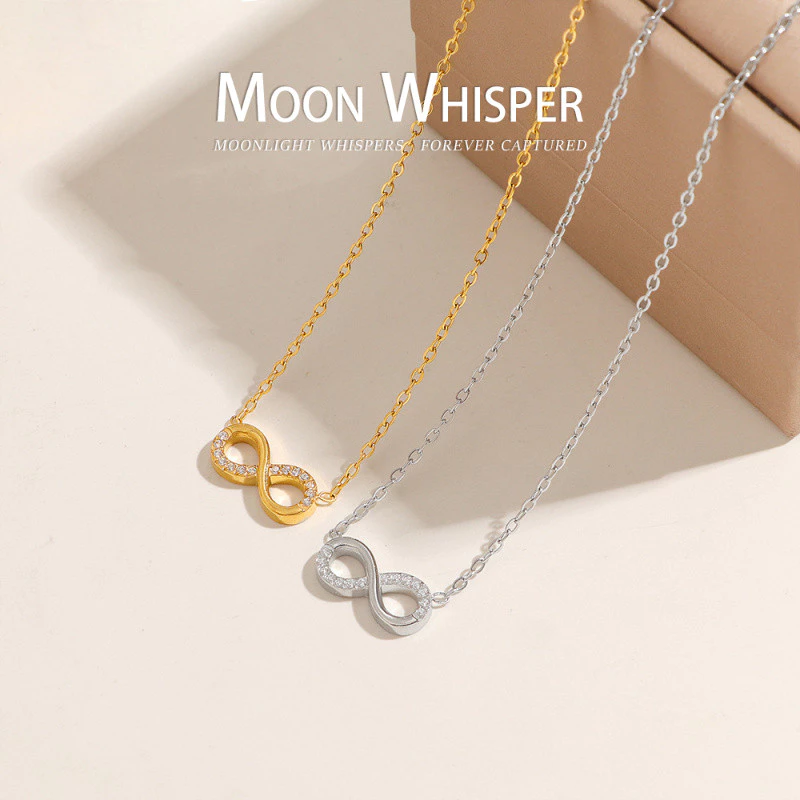 สร้อยคอสแตนเลสInfinity Stonesสำหรับผู้หญิง เคลือบทอง18K ไม่เป็นสนิม ไร้สารระคายเคือง