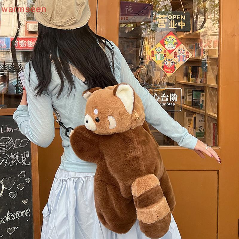 (warmseen) Red Panda Plush Bapa น่ารัก Plushie ตุ๊กตาผู้หญิง Crossbody กระเป๋าสะพายนุ่มสําหรับ Camping Travel Party ของขวัญวันเกิดหญิง