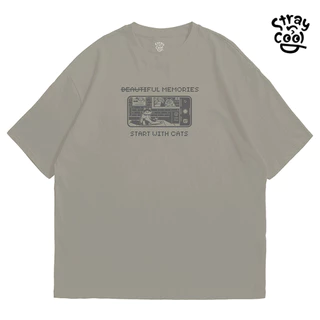 Strayandcool เสื้อยืดโอเวอร์ไซส์ "Full memories start with cats" Oversized T-shirt