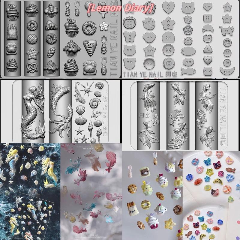 แอลดี| 3Dซิลิโคนนุ่มเล็บOcean Mermaidแม่แบบเล็บแม่พิมพ์ปลาทองKoi ButtonsCarvesการ์ตูนแม่แบบสําหรับเล็บDIYอุปกรณ์เสริมใหม่