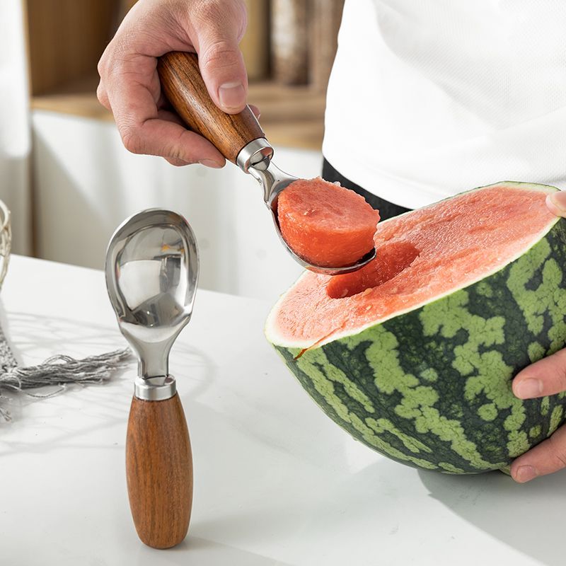 Hot Sale#304Stainless Steel Rosewood Ice Cream Scoop Baller Ice Cream Spoon Fruit Scoop Popular Wate