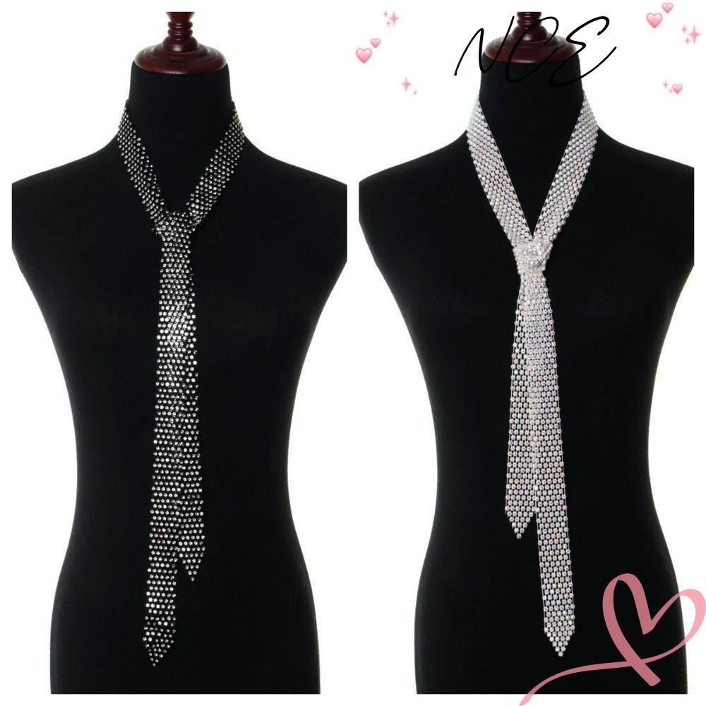 NCE Shiny Rhinestones Tie, Luxury Sparkling Bling ผ้าพันคอ Neckerchief, Elegant 1.8M ยาว Choker สร้อ