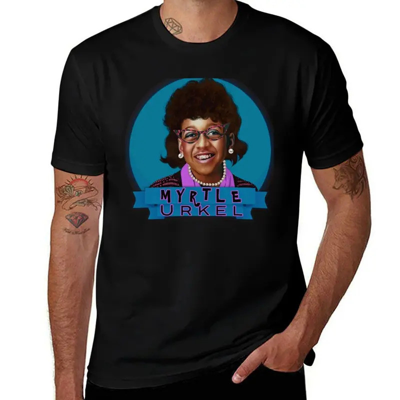 ทีเชิ้ต Myrtle Urkel ทีเชิ้ตพิมพ์ลายตามสั่งสำหรับผู้ชาย 100% ผ้าฝ้าย ทีเชิ้ตล้อเลียนตลก ทีเชิ้ตอารมณ