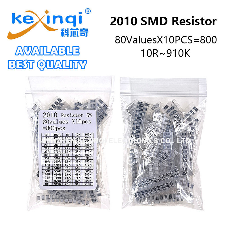 800PCS 2010 SMD Resistor Assorted Kit 80ValesX10PCS 10R 910K 100 47 33 22 100 220 470 330 KR Ohm