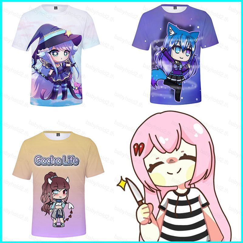 เสื้อยืดคอสเพลย์แขนสั้น Gacha Life แบบ Croptop เหมาะสำหรับการเล่นเกมฮาโลวีน
