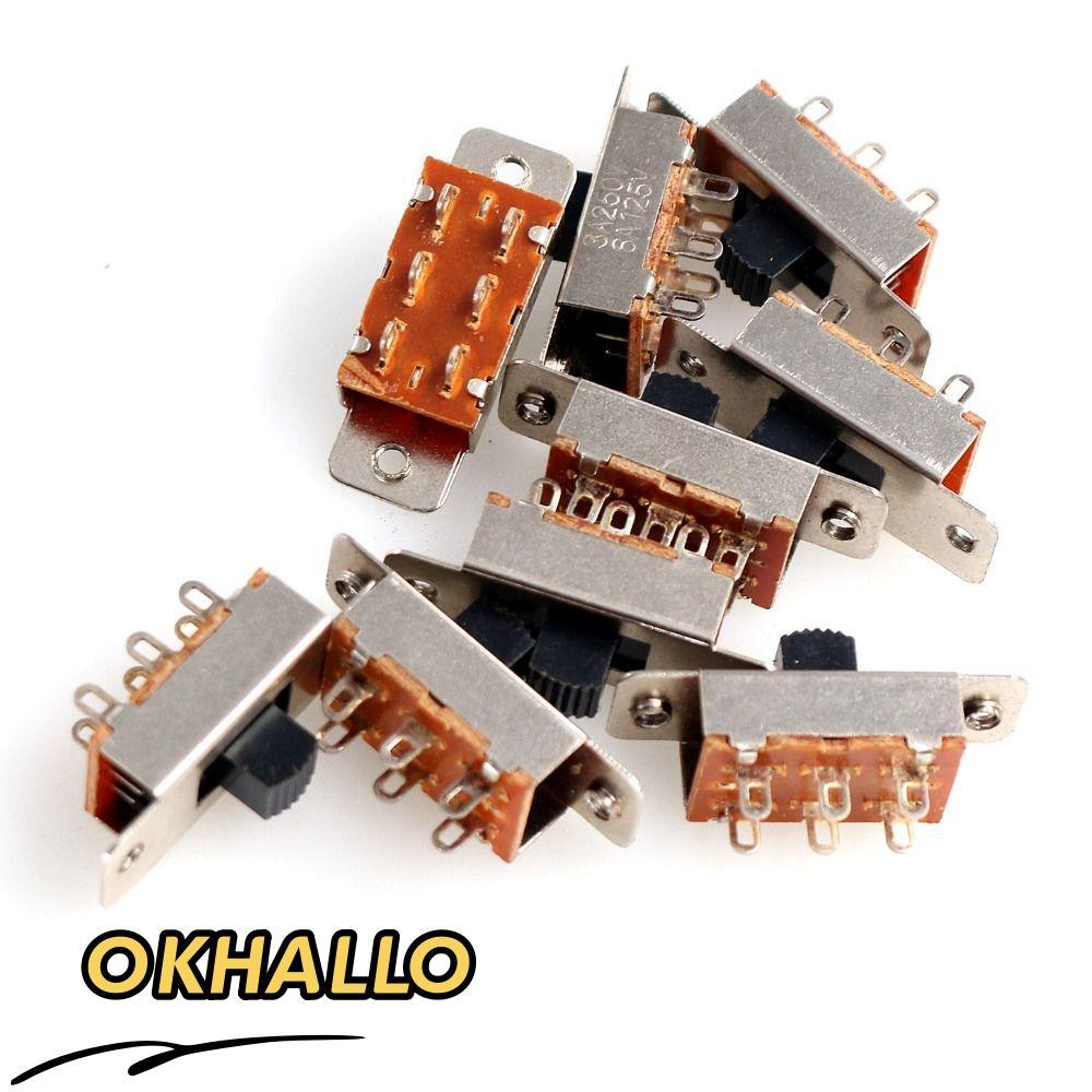 Okhallo 5pcs Micro Mini Toggle Switch, 6A/125V 3A/250V AC Panel Mount Slide Switches, 6 Pin 3 ตําแหน่ง 5 มม.SS-23F19G5 ลูกบิดสูงอุปกรณ์ไฟฟ้า