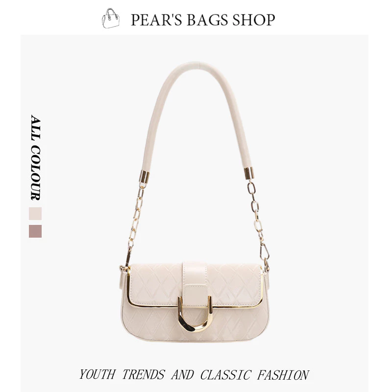 Pearsbags กระเป๋าสะพายแฟชั่น ความสง่างาม เวอร์ชั่นเกาหลีเรียบง่าย การออกแบบโซ่ สำหรับผู้หญิง กระเป๋าสวย