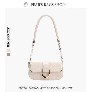 Pearsbags กระเป๋าสะพายแฟชั่น ความสง่างาม เวอร์ชั่นเกาหลีเรียบง่าย การออกแบบโซ่ สำหรับผู้หญิง กระเป๋าสวย
