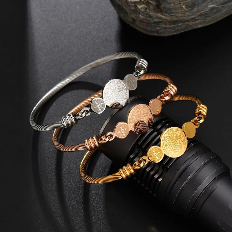 NRAW San Benito สร้อยข้อมือลูกประคําผู้หญิง 316L สแตนเลสเปิดข้อมือสนิมทนความหมายสําหรับครบรอบและงานแ