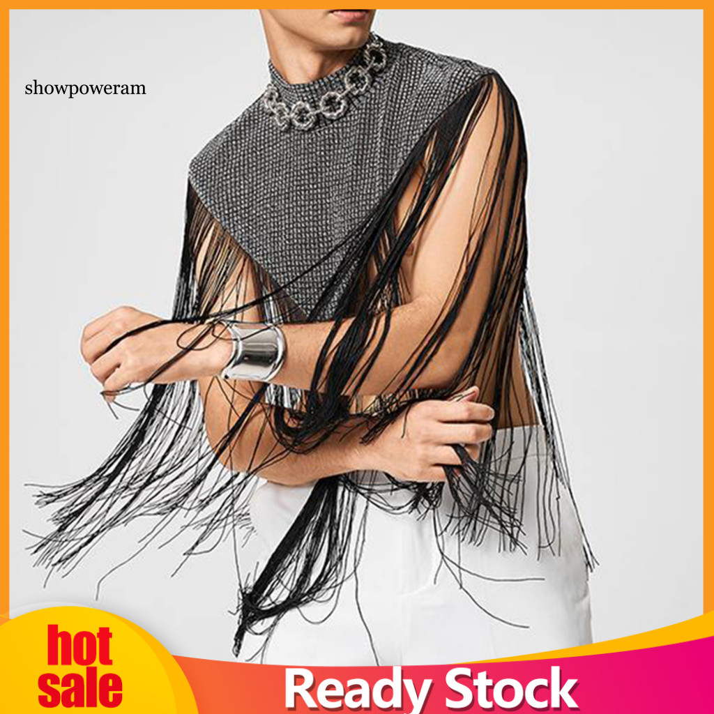 SPM คาร์ฟคลับแขนกุด ผู้ชาย คอปอมระยิบระยับ เครื่องแต่งกายสำหรับคลับ ทรงสามเหลี่ยมคว่ำ กางเกงเต้นรำ