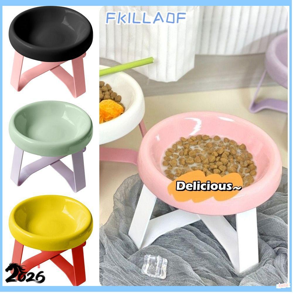 FKILLA0FCR ชามสัตว์เลี้ยง, ชามแมวป้องกันกระดูกสันหลังเท้าสูง, แฟชั่นพร้อมขาตั้งคอป้องกันชามสุนัขอุปก