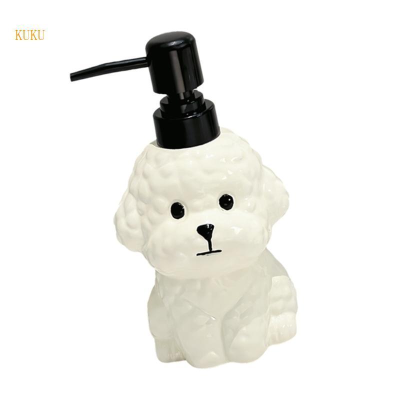 KU * Puppy Shaped Soap Dispenser เซรามิคเปล่าปั๊มกดเครื่องสําอางขวดโลชั่นคอนเทนเนอร์สําหรับแต่งหน้าครีม Bath Sham