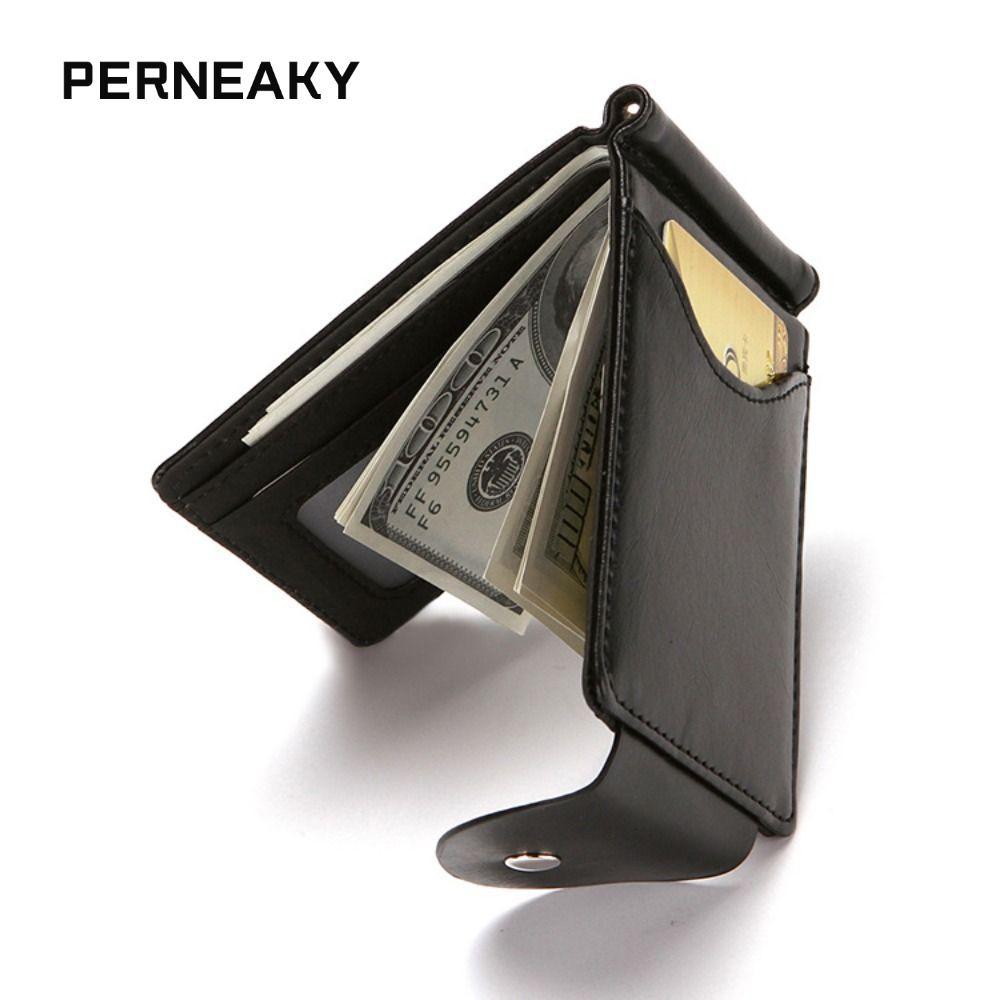 Perneaky กระเป๋าสตางค์ผู้ชาย Vintage Slim Wallets กระเป๋าคลัทช์ คลิปเงินสองพับ