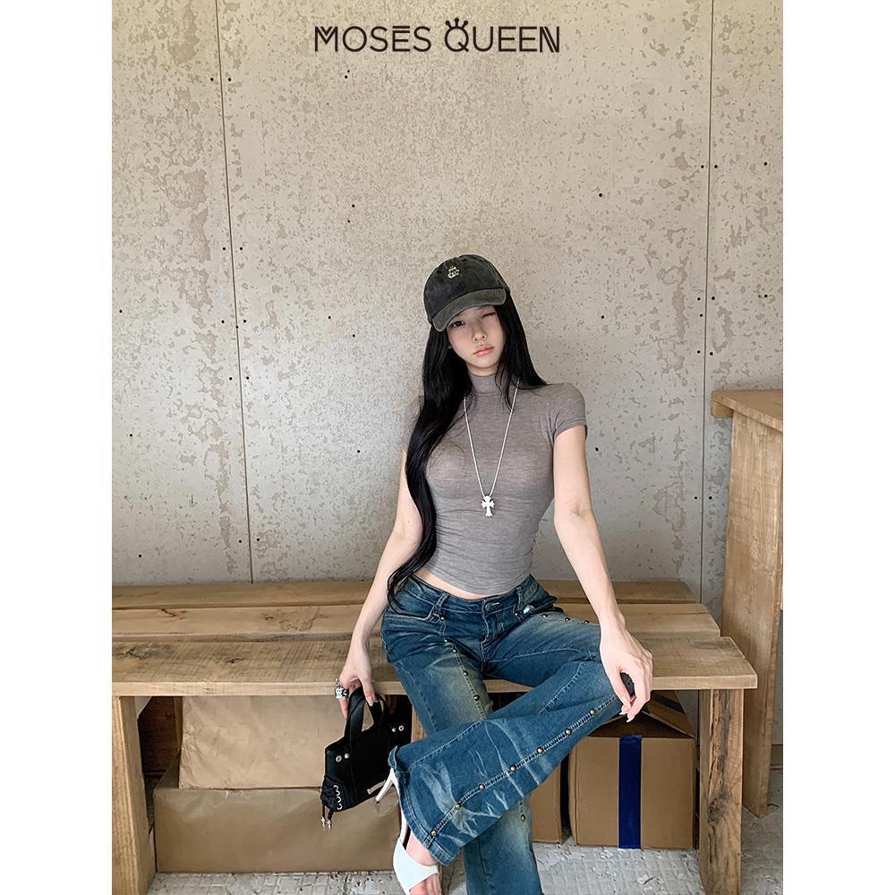 MOSESQUEEN Semi-turtleneck Slim-Fit สวมใส่สบายในหน้าร้อน กับเสื้อยืดแขนสั้นแบบโปร่งแสง #62947 - รูปที่ 7