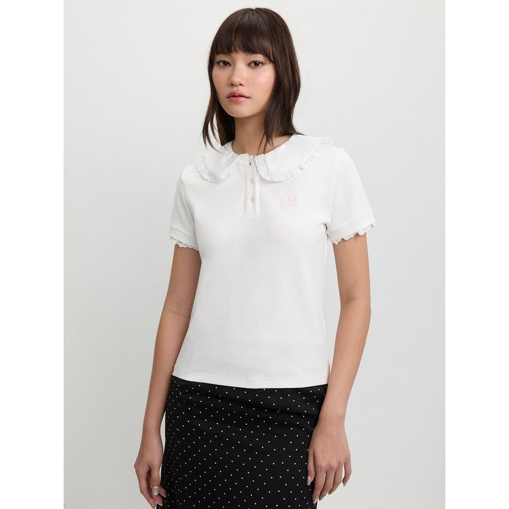 [Pomelo] เสื้อแต่งขอบลูกไม้ / Lace Trim Top