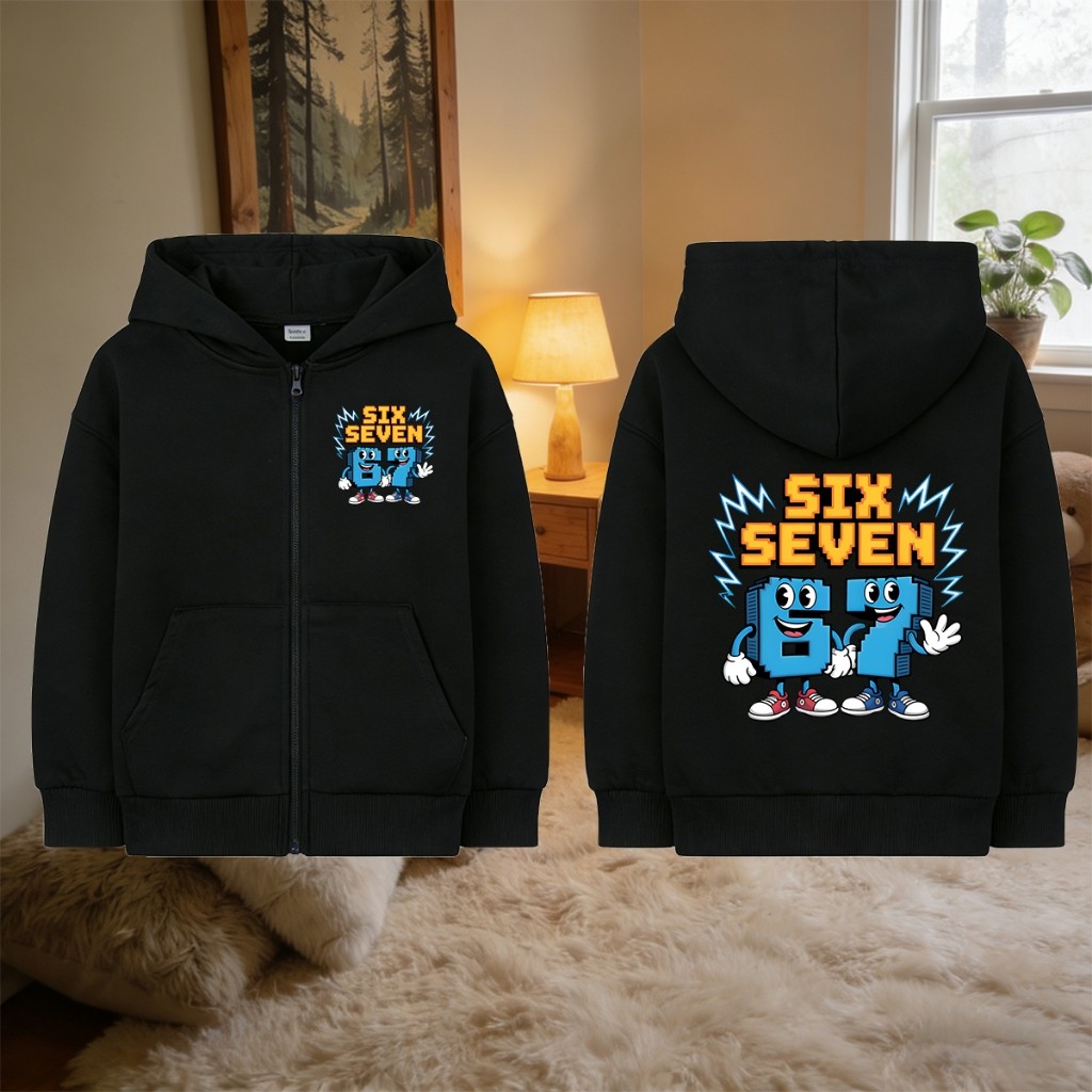 SIX SEVEN 67 x ROBLOX Kids Zip Hoodie เสื้อแจ็คเก็ตเด็ก Hooded คาร์ดิแกน 120CM-150CM